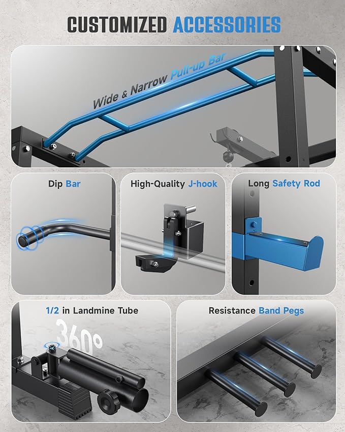 Sportsroyals Power Cage,1600lbs Multi-Function Power Rack with Adjustable Cable Crossover System and More Training Attachment, Weight Cage for Home Gym