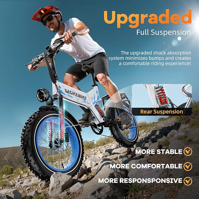 Folding Electric Bike for Adults, 20'' 1500W Peak Fat Tire Ebike, Up to 70 Miles 30+MPH Electric Mountain Bike with 52V 20AH Removable Battery, Dual Suspension, 7-Speed,UL Certified