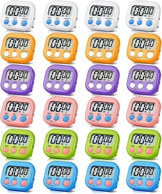 24 Pack Digital Kitchen Timer Magnetic Digital Timer with Big Display Loud Ring Cooking Timers for Kitchen Electronic Timer for Cooking, Bathing, Gym, Break Time, Classroom(6 Color)