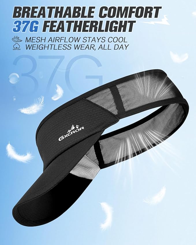 GXCROR Sports Sun Visor Hat Men Women, Lightweight Breathable Quick Dry Sports Sun Hat for Running Golf Tennis