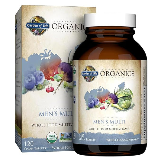 Garden of Life Organics Whole Food Multivitamin for Men, 120 Tablets, Vegan Mens Vitamins and Minerals for Health and Well-Being, Certified Organic Vegan Multi