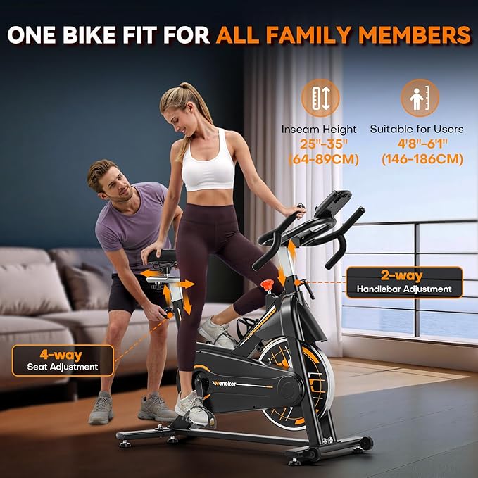 Exercise Bike, Wenoker Stationary Bike for Home, App Supported Indoor Bike with Silent Belt Drive, Heavy Flywheel, Multi-grips Handlebar and Upgraded Digital Display