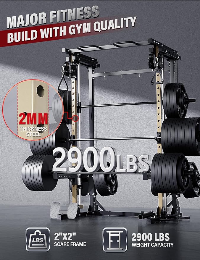 Major Fitness Drone3 Smith△ Machine – All-in-One Home Gym Squat Rack with Weight Bar, Cable Crossover Machine – Heavy-Duty Fitness Equipment for Strength Training and Full-Body Workouts