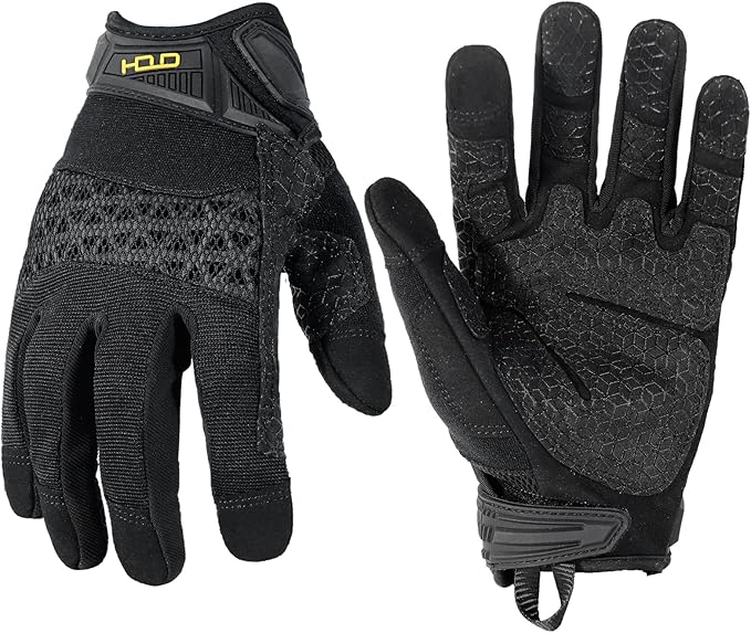 HANDLANDY Mens Work Gloves Touch screen, Utility Mechanic Gloves, Flexible Breathable Fit- Padded Knuckles & Palm