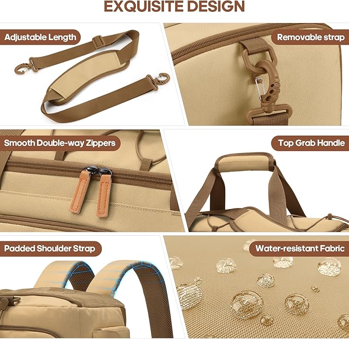 Gym Bag for Men and Women with Shoe & Laptop Compartment, 3-in-1 Sports Travel Duffel Bag Anti-Theft Weekender Carry-On Backpack for Airplane & Workout, Overnight Travel Bag,35L (Khaki, Medium)