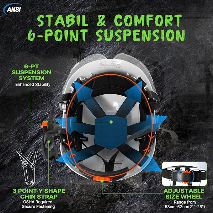 AOLAMEGS Construction Safety Hard Hat with Visor-ANSI Z89.1 OSHA Approved Construction Safety Helmet,Vented White Hard Hats with Chin Straps for Men Women Adults for Outdoor Indoor Industrial Workwear