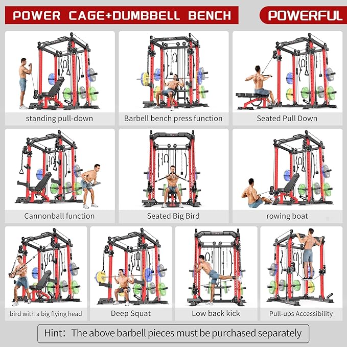Power Cage,1600lbs Multi-Function Power Rack with Adjustable Cable Crossover System and More Training Attachment, Weight Cage for Home Gym