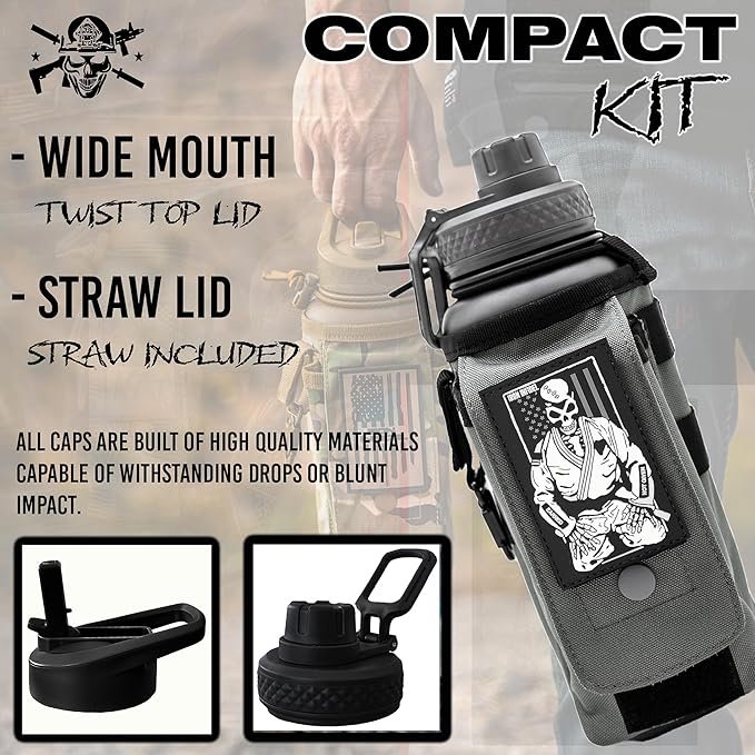 Iron Infidel Battle Bottle - 32 Oz Insulated Water Bottle with Straw Lid & Chug Cap, Stainless Steel Metal Flask Includes Rugged, Removable Sleeve for Keys, Wallet, & Phone (Earned, Not Given 1 Liter)