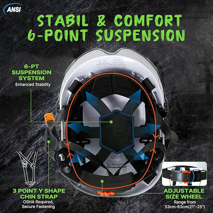 AOLAMEGS Construction Safety Hard Hat - ANSI Z89.1 Type Ι OSHA Approved Safety Helmets with Chin Straps Lightweight Reflective Vented ABS Hard Hats For Men Women Industrial Workwear 6-point Suspension