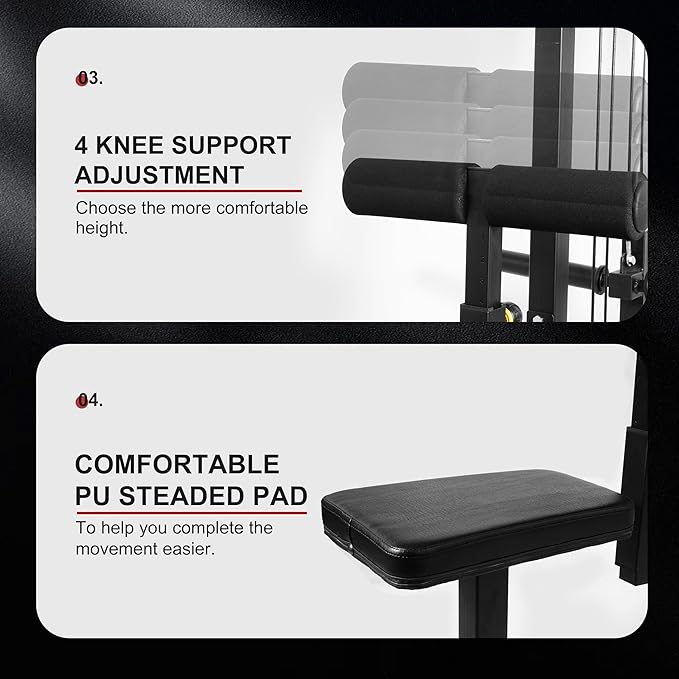 LAT All-in-one Machine with High and Low Pulley Station, LAT PullDown and LAT Row Cable Machine, LAT Tower with Adjustable Leg Support for Home Gym Total Body Training