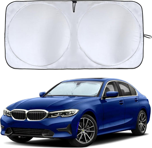 EcoNour Mirror Cut Foldable Windshield Sun Shade for Car | 240T UV & Heat Reflective Sunshade with Storage Pouch | Keeps Interior Cool | Fits Most Sedans, SUVs & Trucks – Medium (64" x 32")