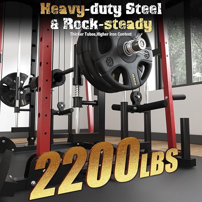 Smith Machine,2200 LBS Squat Rack for Home Gym with Dual Pulley System,Multifunctional Power Rack Cage for Strength Training with More Attachments