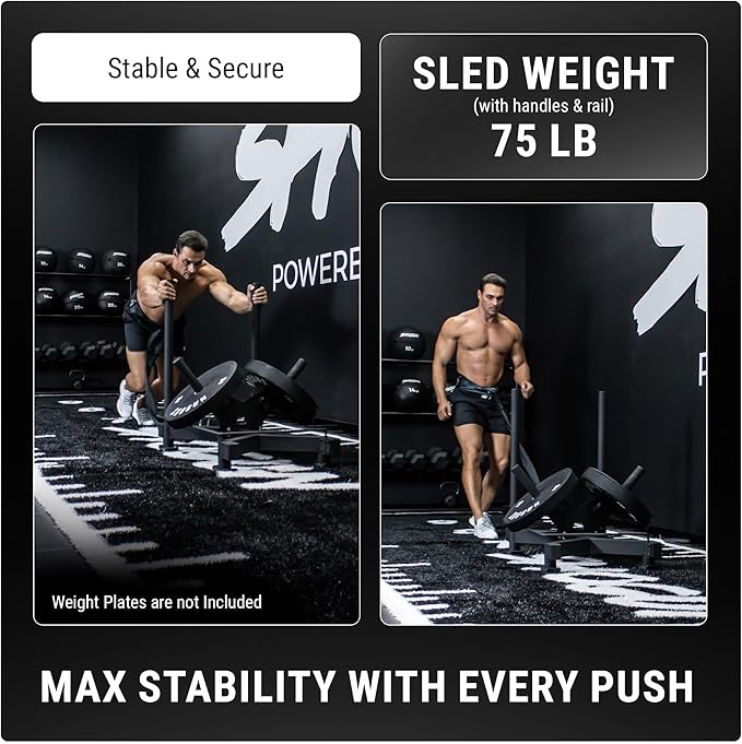 Shogun Stag Push Pull Sled – Full-Size Weighted Power Sled for Strength & Speed Training – Heavy Duty Gym Fitness with UHMW Skis & Dual Handles – Weighted for Grass, Turf & Concrete