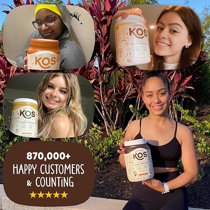 KOS Plant Based Protein Powder, Chocolate USDA Organic - Low Carb Pea Protein Blend, Vegan Superfood with Vitamins & Minerals - Keto, Soy, Dairy Free - Meal Replacement for Women & Men - 15 Servings