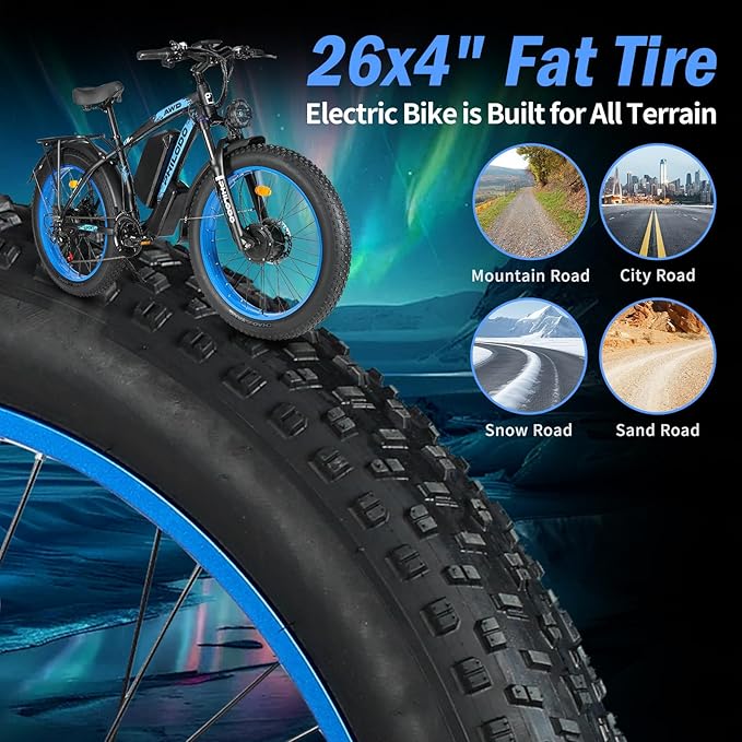 PHILODO 5000W Dual Motor Ebikes for Adults, 60V 26AH Battery Electric Bike, 26x4 Fat Tires for All Terrain Dirt Bike with 21-Speed Gear Electric Mountain Bike Electric Bicycle