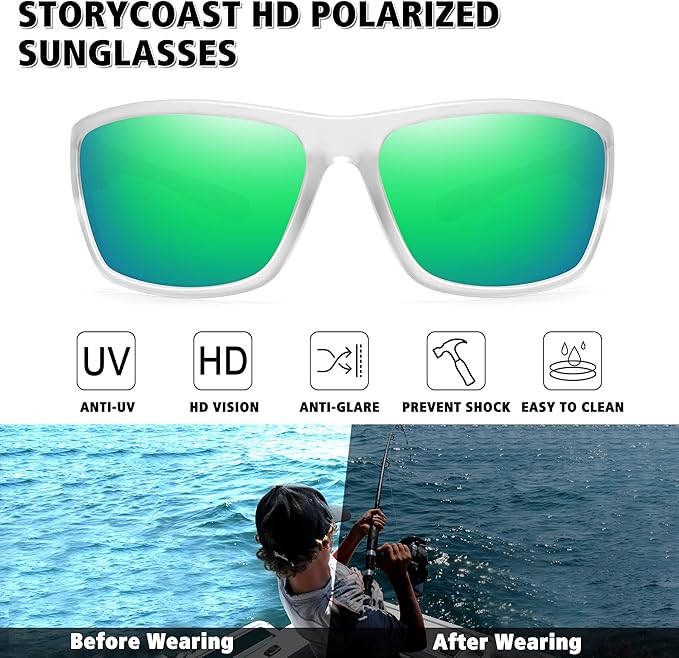 STORYCOAST Polarized Sports Sunglasses for Men Women Unbreakable Frame Cycling Fishing Driving
