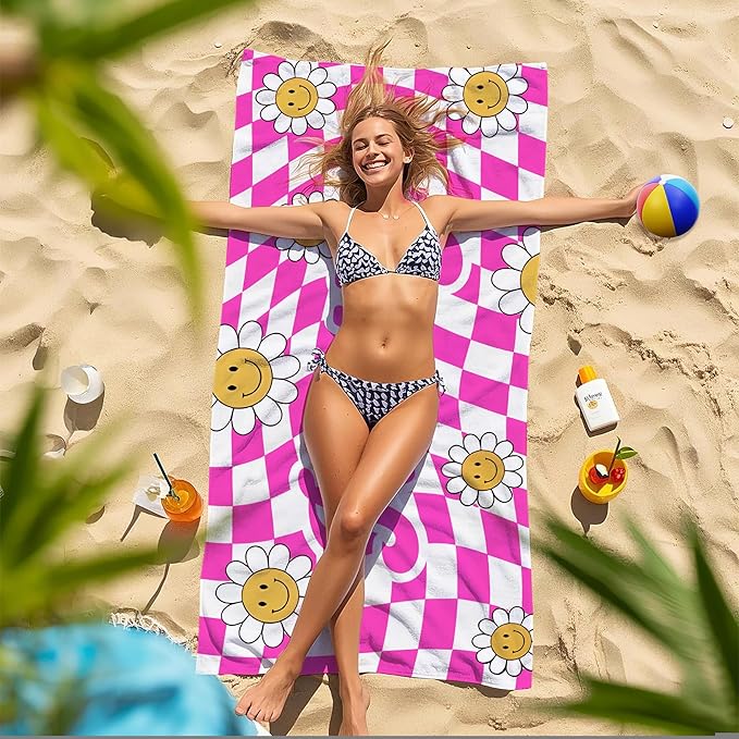 JML Personalized Beach Towel with Name, Custom Flower Beach Towel, Customized Microfiber Pool Towel, Quick Dry & Absorbent Swim Towel for Adult,Anniversary, Birthday, Summer Holiday,Vacation