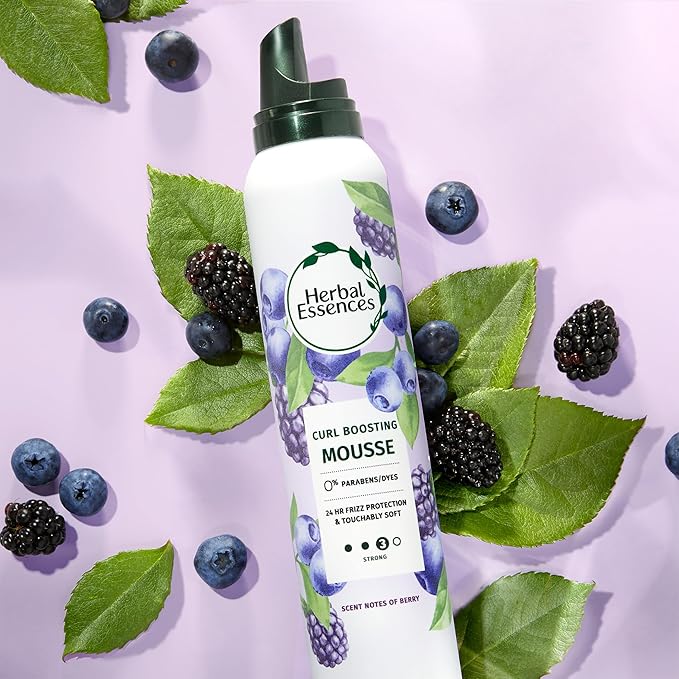 Herbal Essences Curl Boosting Mousse, Frizz Control for Curly & Wavy Hair, Long-Lasting Hold with Berry Scent, Paraben & Dye-Free, Cruelty-Free, 6.8 Fl Oz Each, 3 Pack
