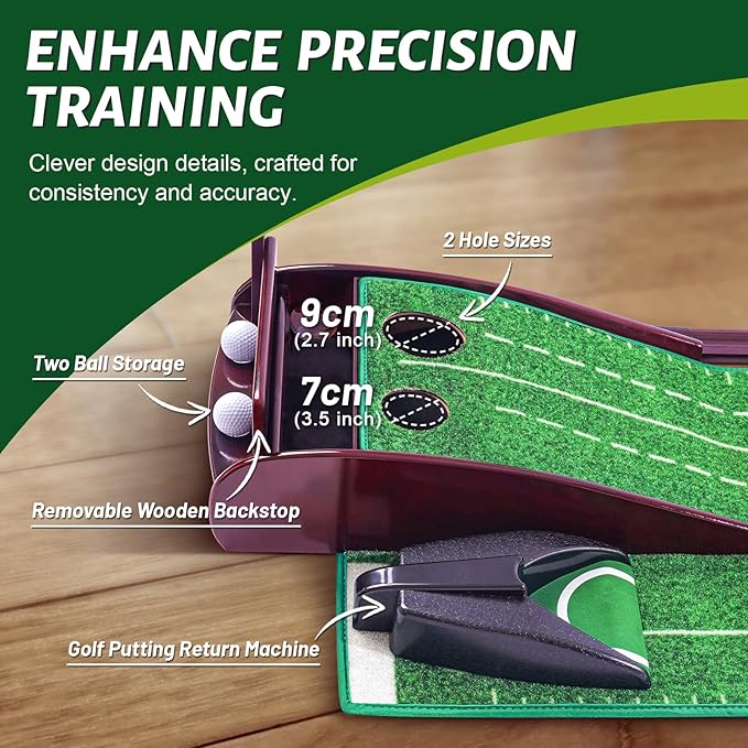 Indoor Putting Mat - Green with 3 Tracks & Auto Ball Return, Mini Golf Game & Practice Equipment, Gift for Golfer Lovers