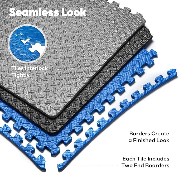 Home Gym Mat, Puzzle Exercise Mat,EVA Interlocking Foam Floor Tiles for Home Workout Equipment and Kids' Play Areas - Blue, 24 in x 24 in x ½ in - 32 Tiles (Blue, 32 Pack 128 sq ft)