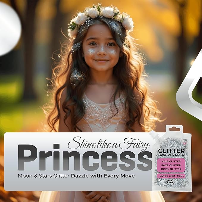 Hair Glitter Gel – Body Glitter for Kids and Women – Iridescent Holograph Cosmetic-Grade Gel w/Moon & Stars for Hair, Body & Face, Applies Smoothly w/o Glue & Washes Off Easily, 3 Oz - Red 2Pack