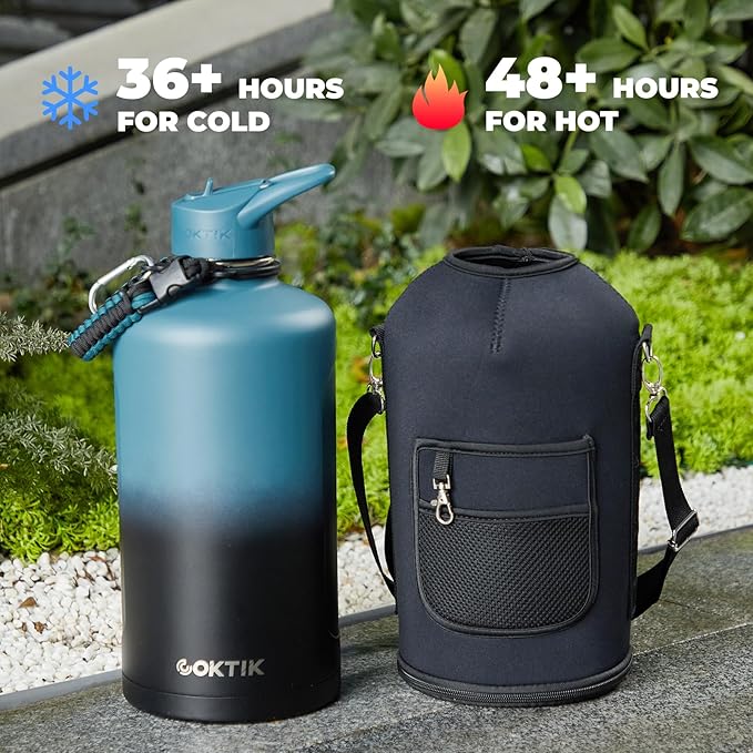 2 Pack 128 oz Insulated Water Bottle, Triple Wall Stainless Steel Flask, Keeps Drinks Cold for 48 Hrs Leak-Proof & BPA-Free Half Gallon Jug with Paracord Handle, Straw & Spout Lids(2 pack,Mix Color)