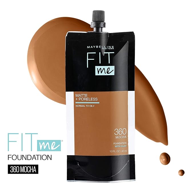 Maybelline New York Fit Me Matte + Poreless Liquid Foundation, Pouch Format, 360 Mocha, 1.3 Ounce