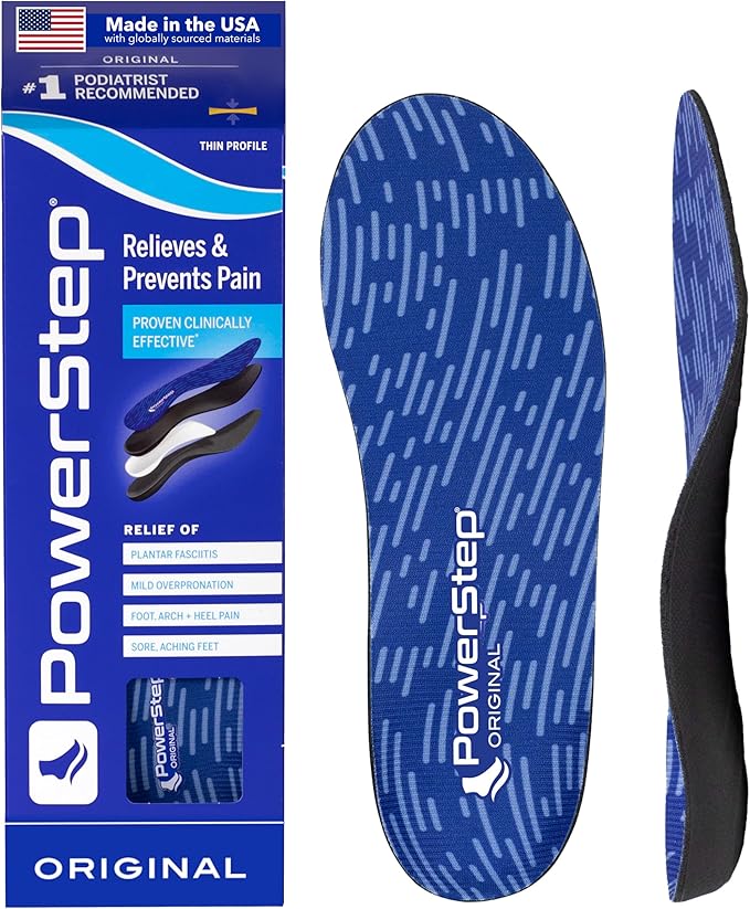 PowerStep Original Insoles - Arch Pain Relief Orthotics for Tight Shoes - Foot Support for Plantar Fasciitis, Mild Pronation and Foot & Arch Pain - Shoe Inserts for All - Made in USA (M 3-3.5 W 5-5.5)