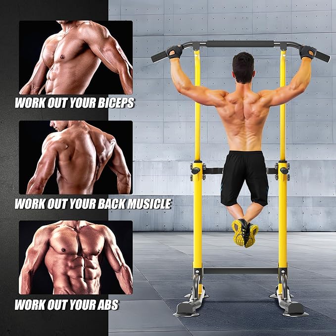 soges Power Tower Pull Up Bar Station, Free Standing Pull Up Rack Dip Station for Home Gym, Height Adjustable Home Strength Training Fitness Workout Equipment