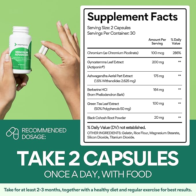 VoomVaya MenoSlim Advanced Menopause Weight Loss for Women - Menopause & Perimenopause Supplements for Women - Estrogen Supplement & Menopause Relief for Hot Flashes, Bloating, Energy - 60 Capsules