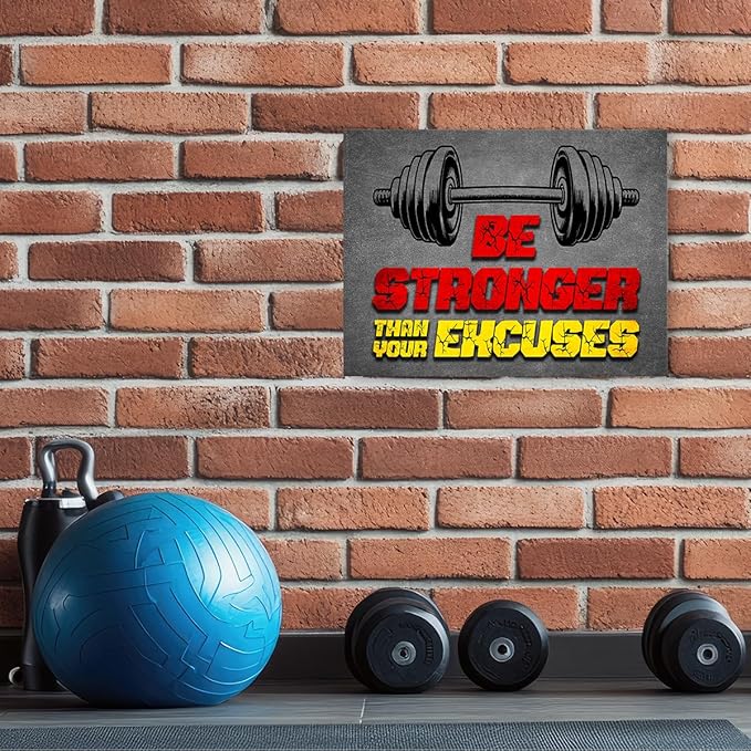 Gym Quotes Wall Art,Inspirational Workout Wall Decor,Be Stronger Than Your Excuses Canvas Wall Art for Home Gym Exercise Fitness Room