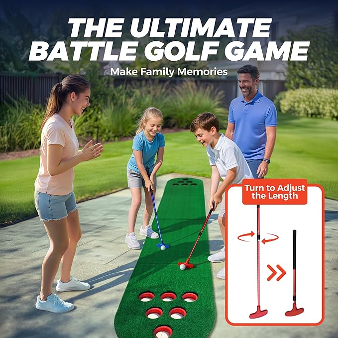 Golf Putting Game Set, Mini Golf Game Set with 2 Putters 2 Balls, 10 Feet Practice Putting Green Mat for Adults, Indoor Outdoor Backyard Party Game