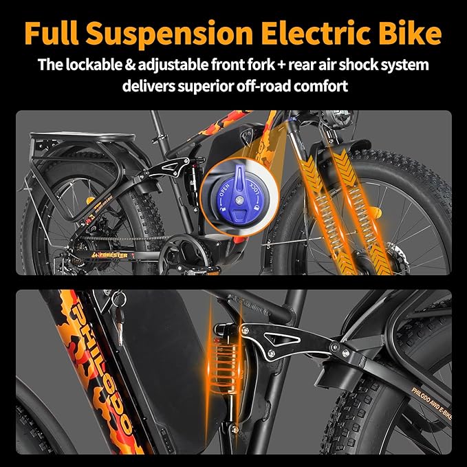 PHILODO Forester Electric Bike, 60V 26Ah Bike Battery for Long Range with 5000W Dual Motor Ebike for Adults, 26x4 Electric Bike Fat Tires for All Terrain Electric Mountain Bike