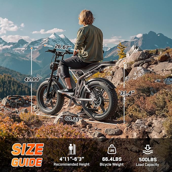 TST Electric Bike for Adults, 1500W Peak Brushless Motor 28 MPH 60 Miles/110 Miles Fat Tire E Bike with 48V 15Ah/ 25Ah Removable Battery 20" Electric Dirt Bike Hydraulic Suspension and 7-Speed