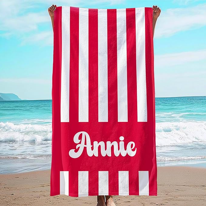 JML Personalized Beach Towel with Name, Custom Cabana Stripe Beach Towel, Customized Microfiber Pool Towel, Quick Dry & Absorbent Swim Towel for Adult,Mother's Day, Birthday, Summer Holiday,Vacation
