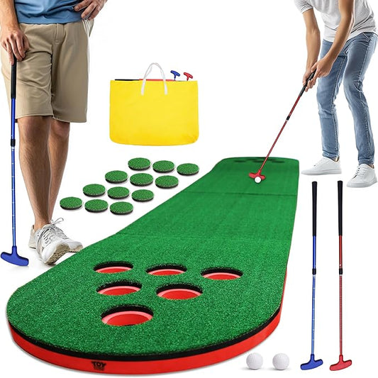 Golf Putting Game Set, Mini Golf Game Set with 2 Putters 2 Balls, 10 Feet Practice Putting Green Mat for Adults, Indoor Outdoor Backyard Party Game