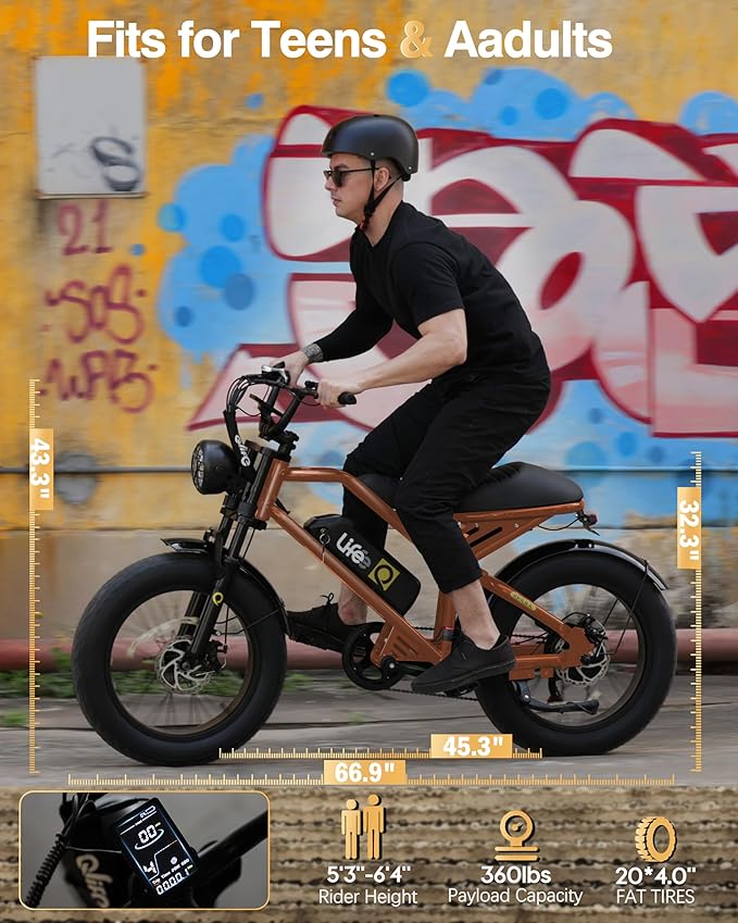 Qlife Electric Bike for Adults-1500W Peak Motor 20" Fat Tires 28MPH(Unlock to 35MPH) EBike Moped, 624-1248Wh Removable Battery Bicycle, with Dual Suspension & Brakes Motorcycle, 7-Speed,Spark