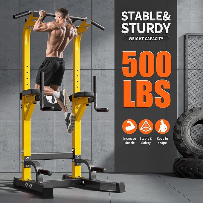 sogesfurniture Adjustable Dip Stands Assistive Trainer for Home Gym - 10-Level Height Wall-Saving Pull Up Bar, Dual Training Stands for Dip Push Up & Core Workout, Heavy Duty Steel Frame