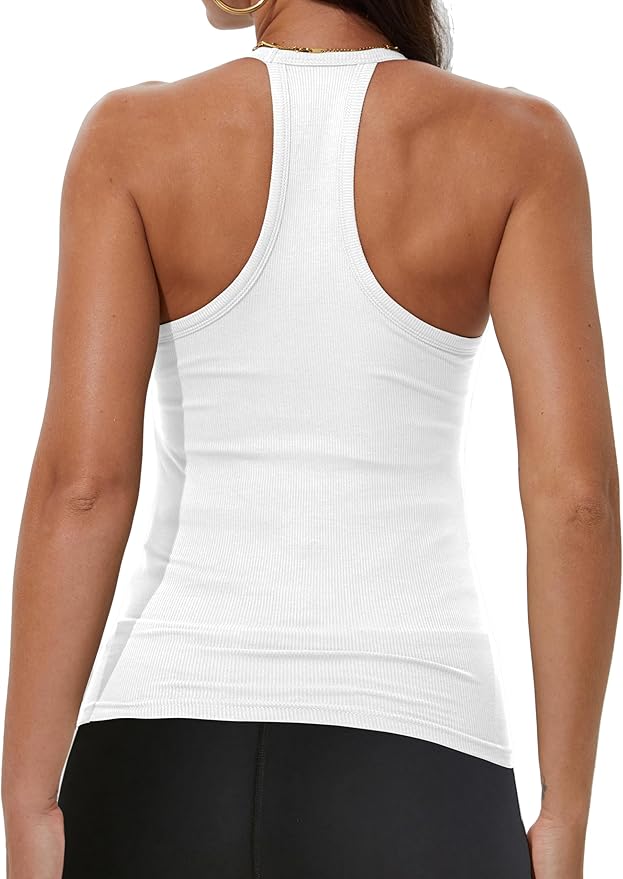 iGENJUN Workout Tops for Women Racerback Basic Tank Summer 2025 Camisole V Neck Slim Fit Ribbed Sleeveless