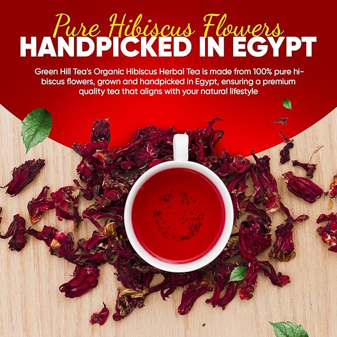 Greenhilltea bulk tea, Hibiscus herbal Tea, Fully natural and healthy loose leaf tea contains benefits of Hibiscus – 8 OZ Bag