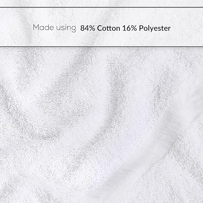 GOLD TEXTILES 60 White Economy Bath Towels Bulk (24x48 Inch) Cotton Blend for Softness-Commercial Grade Easy Care