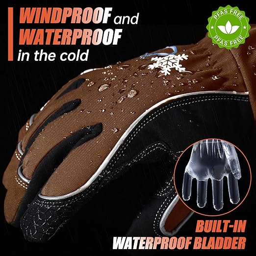 HANDLANDY Winter Insulated Work Gloves, 3M Thinsulate Thermal Water-Resistant Glove for Men Women Touch Screen, Warm Ski Snowboard Cold Weather Gloves (Brown, Medium)