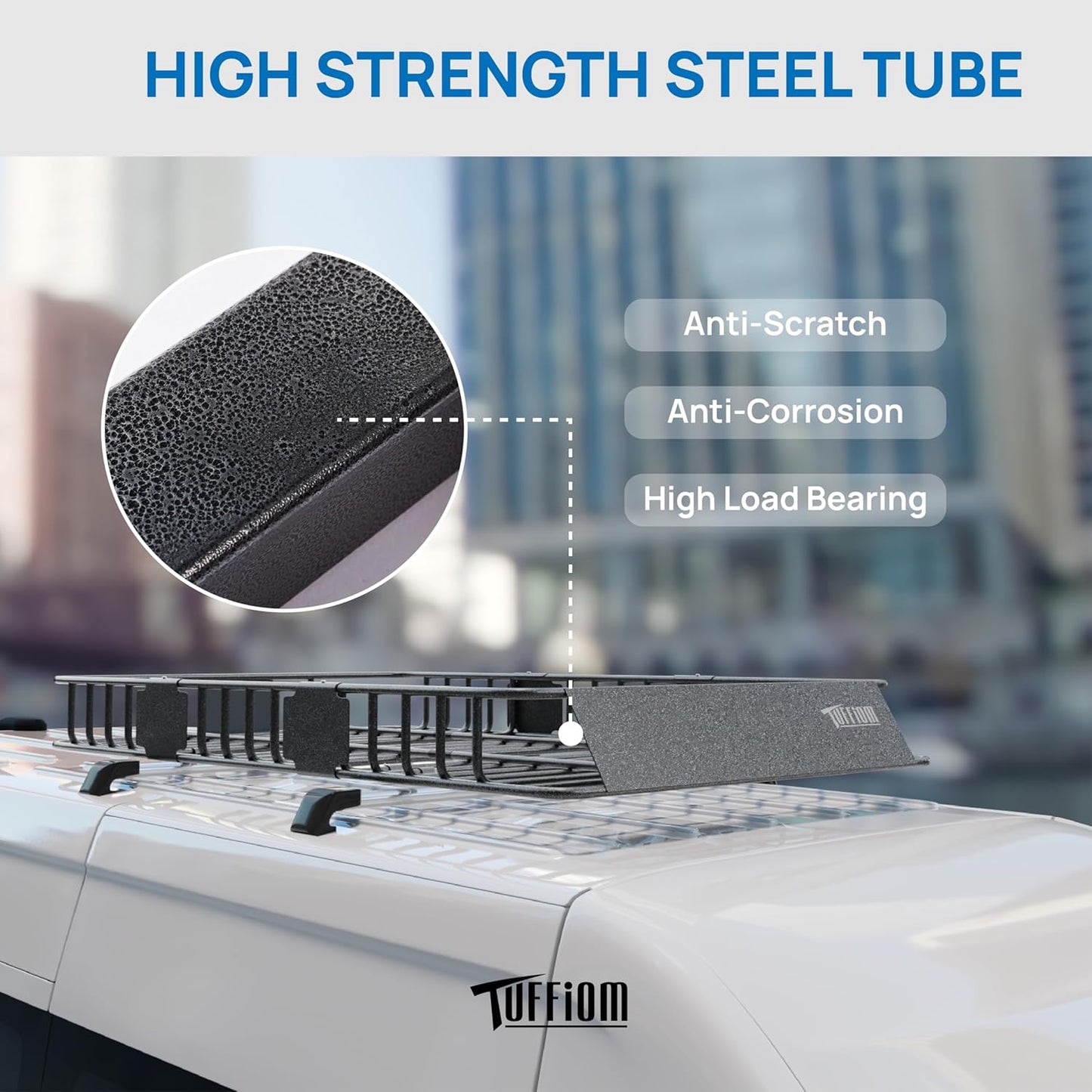 TUFFIOM 64"x 39"x 6" Universal Rooftop Cargo Carrier Basket, Extendable Steel Roof Rack Basket w/Net+Storage Bag+Pedal+Straps, Heavy Duty Car Top Rack Luggage Holder Carrier for SUV Car Truck Van