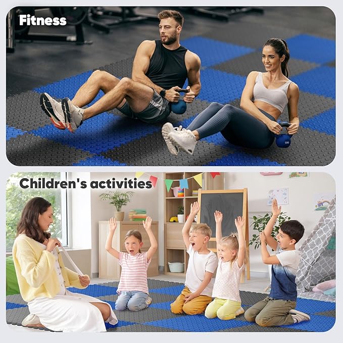 Home Gym Mat, Puzzle Exercise Mat, EVA Interlocking Foam Floor Tiles for Home Workout Equipment and Kids' Play Areas - Black, 24 in x 24 in x ½ in - 12 Tiles (Black, 12 Pack, 48 SQ FT)