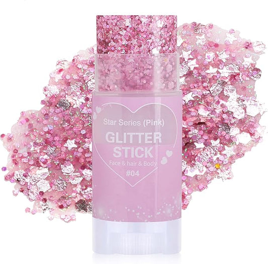 Pink Hair Glitter Stick, Chunky Sequins Body Face Glitter Singer Concert Outfits for Women,Body Paint for Kids,Waterproof Shimmer Rave Music Festival Accessories for Parties & Events