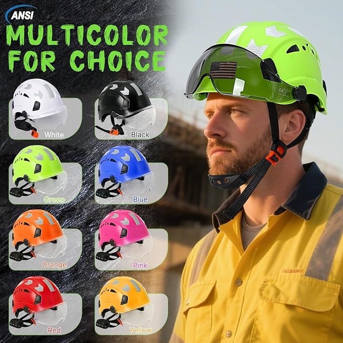 AOLAMEGS Construction Safety Hard Hat - ANSI Z89.1 Type Ι OSHA Approved Safety Helmets with Chin Straps Lightweight Reflective Vented ABS Hard Hats For Men Women Industrial Workwear 6-point Suspension