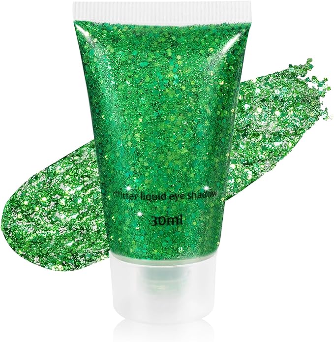 Mysense Green Body Glitter Gel,St Patricks Day Outfit Accessories for Women Girls,Chunky Mermaid Glitter Sequins for Face Eye Hair Decorations,Festival Rave Sparkling Glitter Makeup,30g