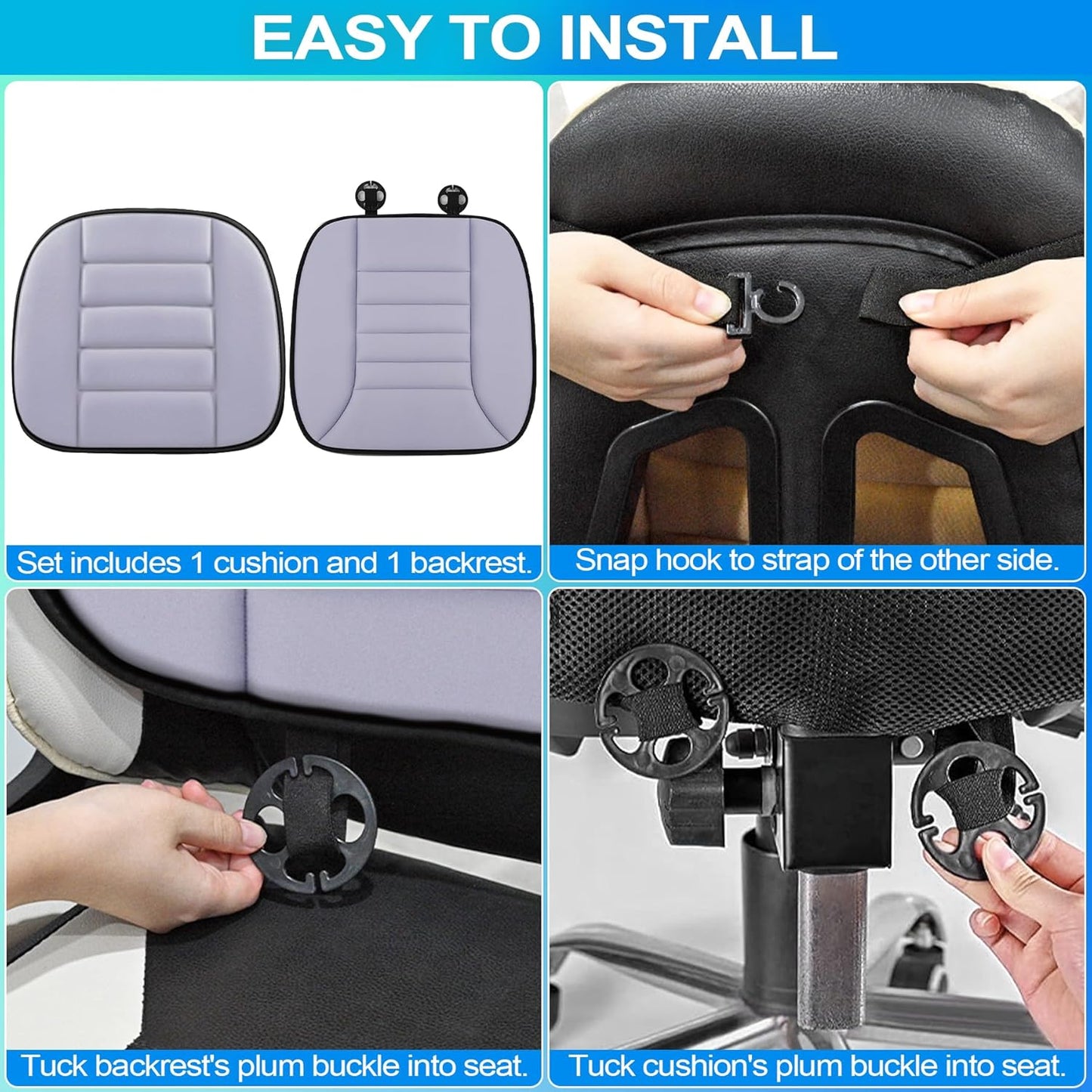 MYFAMIREA Car Seat Cushion and Lumbar Support Pillow 1.2'' Thick Memory Foam Desk Chair Cushion Back Support for Automotive Seat Driver, Travel, Leg and Back Pain Relief, Washable, Adjustable, Gray