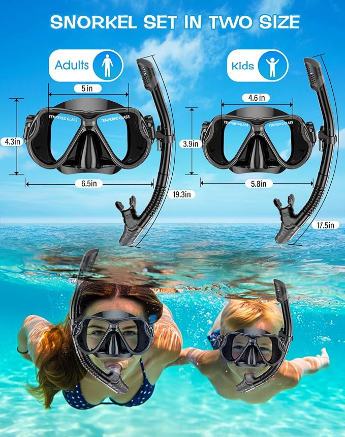 Greatever Dry Snorkel Set,Panoramic Wide View,Anti-Fog Scuba Diving Mask,Professional Snorkeling Gear