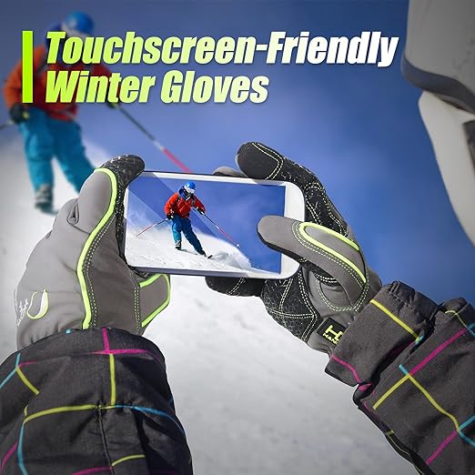 HANDLANDY Waterproof Insulated Work Gloves, 3M Thinsulate Thermal Winter Gloves for Men Women Touch Screen, Warm Ski Snowboard Cold Weather Gloves (Green-men Size, X-Large)